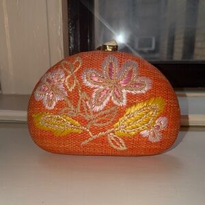 Elegant Orange Floral Embroidered Clutch